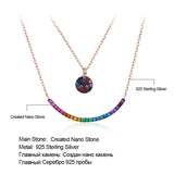 925 Silver Colorful Gemstone Smile Necklace Double Chain For Women Birthday Gift