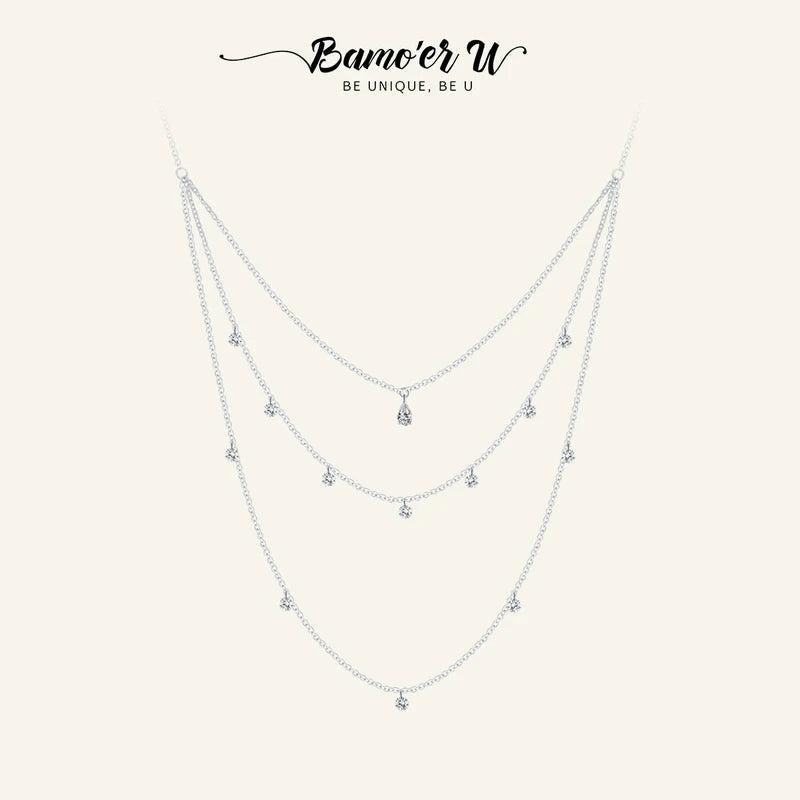 Daisy Adjustable Necklace Women 925 Silver CZ Three Layer Necklace SCN429