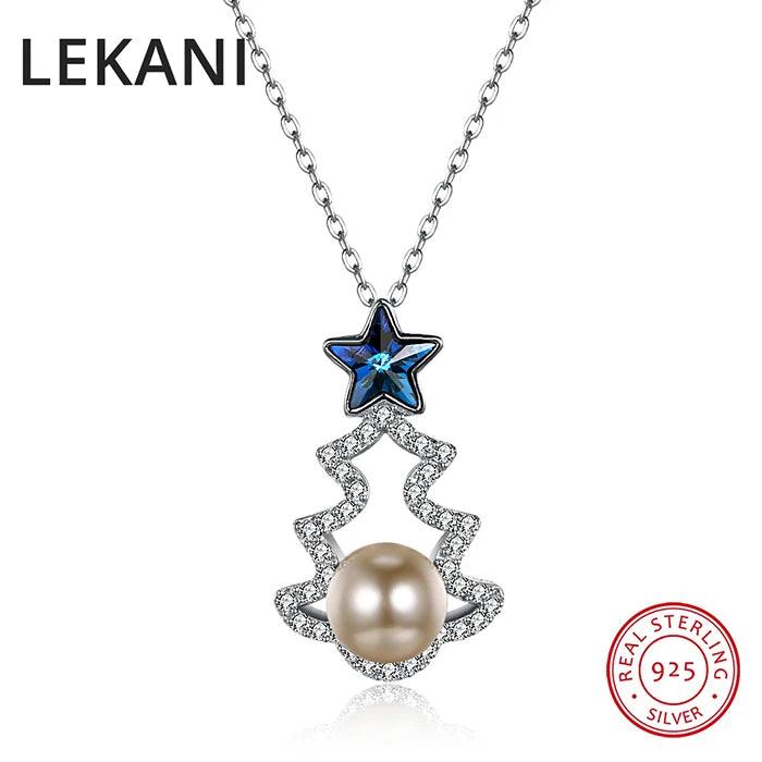 925 Silver Christmas Tree Pendant Necklace Crystals From Austria Pearls Jewelry