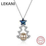 925 Silver Christmas Tree Pendant Necklace Crystals From Austria Pearls Jewelry
