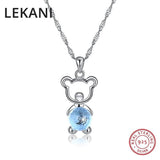 Austrian Crystal Bear Pendant Necklace 925 Silver Jewelry for Women Girls