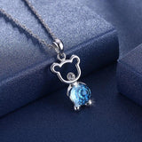 Austrian Crystal Bear Pendant Necklace 925 Silver Jewelry for Women Girls