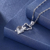 Austrian Crystal Bear Pendant Necklace 925 Silver Jewelry for Women Girls