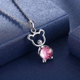 Austrian Crystal Bear Pendant Necklace 925 Silver Jewelry for Women Girls