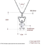 Austrian Crystal Bear Pendant Necklace 925 Silver Jewelry for Women Girls
