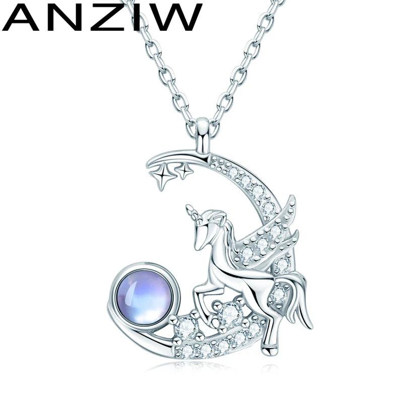 Moonstone & Cubic Zircon Unicorn Pendant Necklace