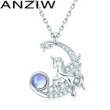 Moonstone & Cubic Zircon Unicorn Pendant Necklace
