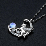 Moonstone & Cubic Zircon Unicorn Pendant Necklace