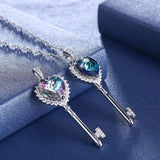Purple Heart Key Pendant Necklace 925 Silver Jewelry For Women