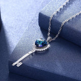 Purple Heart Key Pendant Necklace 925 Silver Jewelry For Women