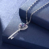 Purple Heart Key Pendant Necklace 925 Silver Jewelry For Women