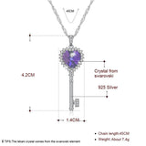 Purple Heart Key Pendant Necklace 925 Silver Jewelry For Women