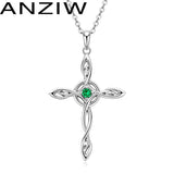 Green CZ Cross Pendant Necklace 925 Silver