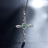 Green CZ Cross Pendant Necklace 925 Silver