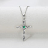 Green CZ Cross Pendant Necklace 925 Silver