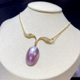 Vintage Horse Shell Pearl Pendant Necklace 14K Wrapped Pink Wing Horse Shell