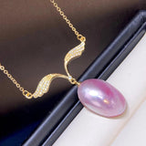 Vintage Horse Shell Pearl Pendant Necklace 14K Wrapped Pink Wing Horse Shell