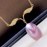 Vintage Horse Shell Pearl Pendant Necklace 14K Wrapped Pink Wing Horse Shell