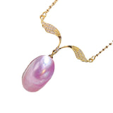 Vintage Horse Shell Pearl Pendant Necklace 14K Wrapped Pink Wing Horse Shell