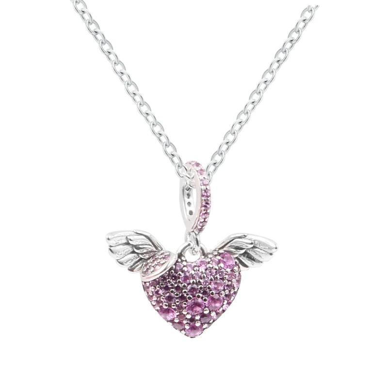 925 Silver Heart & Angel Wing Necklace Choker Pendant