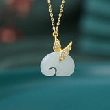 925 Silver Necklace Natural Hotan Jade Elephant Retro High Chain Jewelry