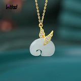 925 Silver Necklace Natural Hotan Jade Elephant Retro High Chain Jewelry
