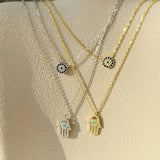 925 Silver Zircon Evil Eye Pendant Necklace Vintage Demon Eye Fatima Hand Choker