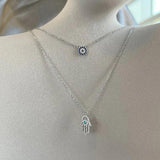 925 Silver Zircon Evil Eye Pendant Necklace Vintage Demon Eye Fatima Hand Choker