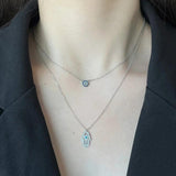 925 Silver Zircon Evil Eye Pendant Necklace Vintage Demon Eye Fatima Hand Choker