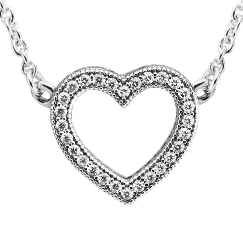 Heart Necklace & Pendant Clear CZ 925 Silver Women 13N031