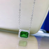 S925 Silver Necklace Emerald Cutting Pendant Summer Jewelry