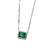 S925 Silver Necklace Emerald Cutting Pendant Summer Jewelry