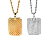Hip Hop Rhinestone Necklace Men Square Pendant Chain