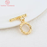 24K Plated Brass Twisted Round Bracelet Toggle Clasps