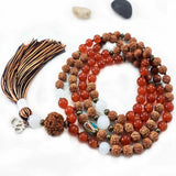 8mm Rudraksha Agate Sandalwood Beads Necklace Yoga Mental Relief