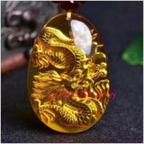 Natural Amber Amulet Necklace Round Bead Sweater Chain Pendant