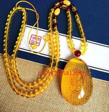 Natural Amber Amulet Necklace Round Bead Sweater Chain Pendant