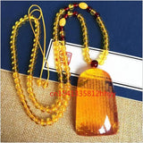 Natural Amber Amulet Necklace Round Bead Sweater Chain Pendant