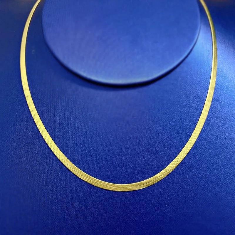 Flat Snake Collar Chain 925 Silver Necklace with 18k Plated