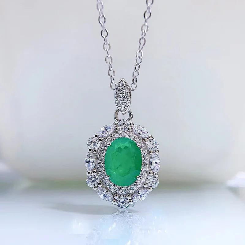 S925 Silver Emerald Necklace 7 * 9 Pendant Female