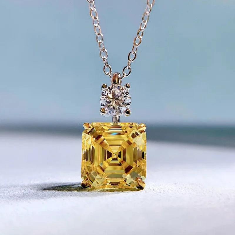 925 Silver Necklace Yellow Diamond Pendant Women's Versatile