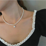 Freshwater Pearl Necklace Choker Vintage Round Beads Chain Pendant 14K Filled