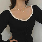 Freshwater Pearl Necklace Choker Vintage Round Beads Chain Pendant 14K Filled