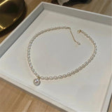 Freshwater Pearl Necklace Choker Vintage Round Beads Chain Pendant 14K Filled