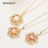 Natural Large Bead Pearl Necklace Pendant  Adjustable Zircon Chain Gift