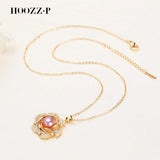 Natural Large Bead Pearl Necklace Pendant  Adjustable Zircon Chain Gift