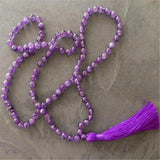 8mm Amethyst 108 Beads Tassel Necklace Spirituality Tibetan Yoga Prayer