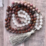 8mm Rhodochrosite 108 Beads Tassel Necklace Reiki Wristband