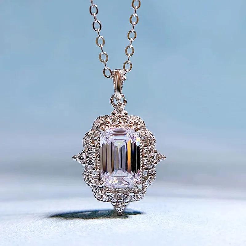 925 Silver Emerald Cut 6 * 9 Necklace Pendant Women's Heroic Ins Style