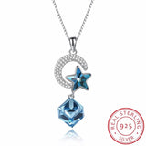 Crystal Star Cube Moon Star Pendant Necklace S925 Sterling Silver Chain